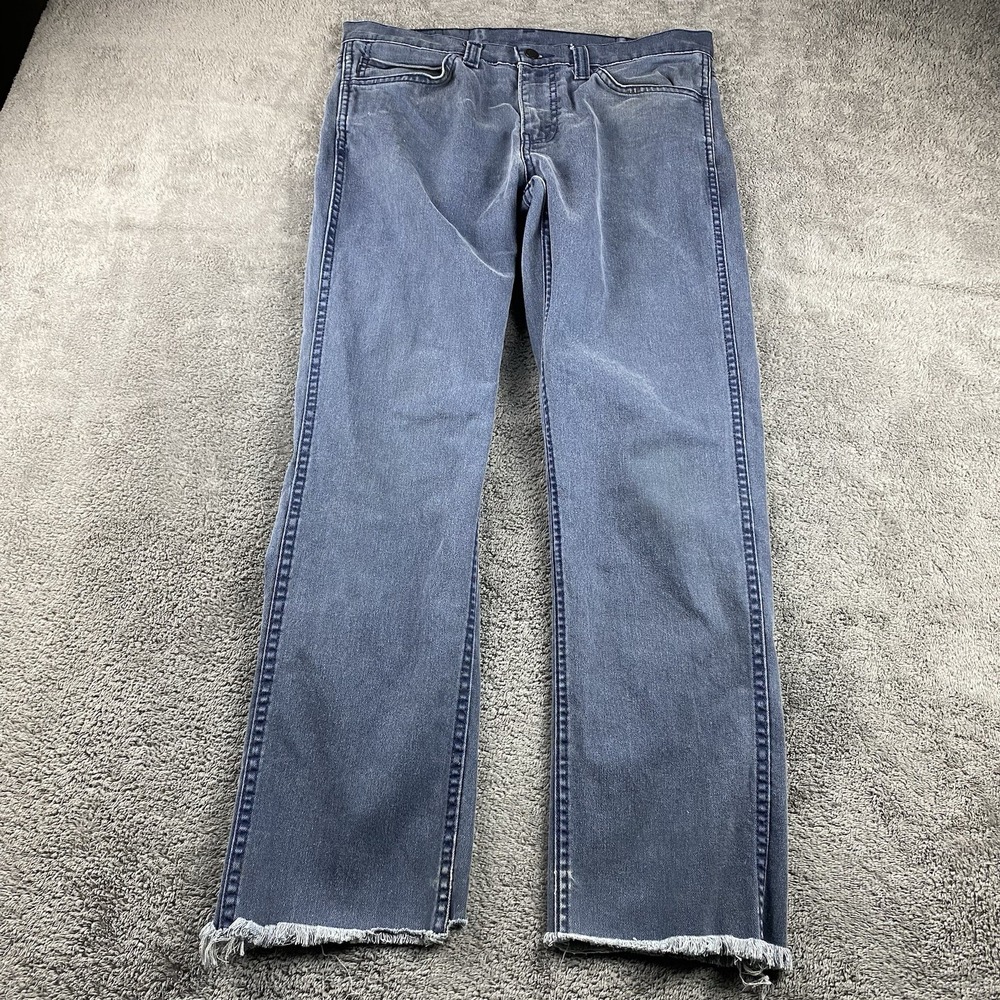 Levis 511 Slim‎ Fit Jeans Mens 32x28 Blue Dark Wash Mid Rise Raw Hem